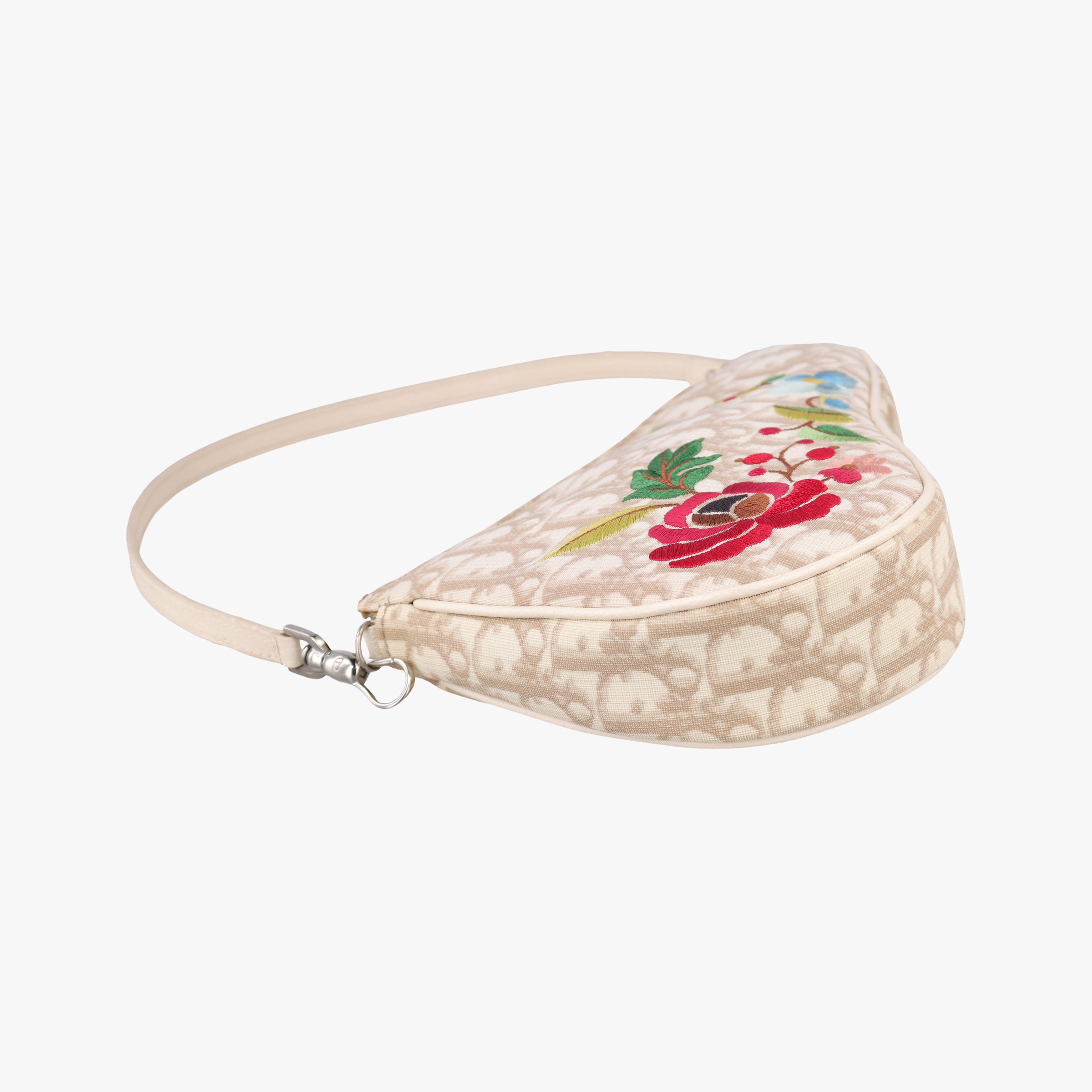Pre-owned Christian Dior Saddle Beige PVC Coated Canvas Floral Embroidery  handbag | stylenewstar