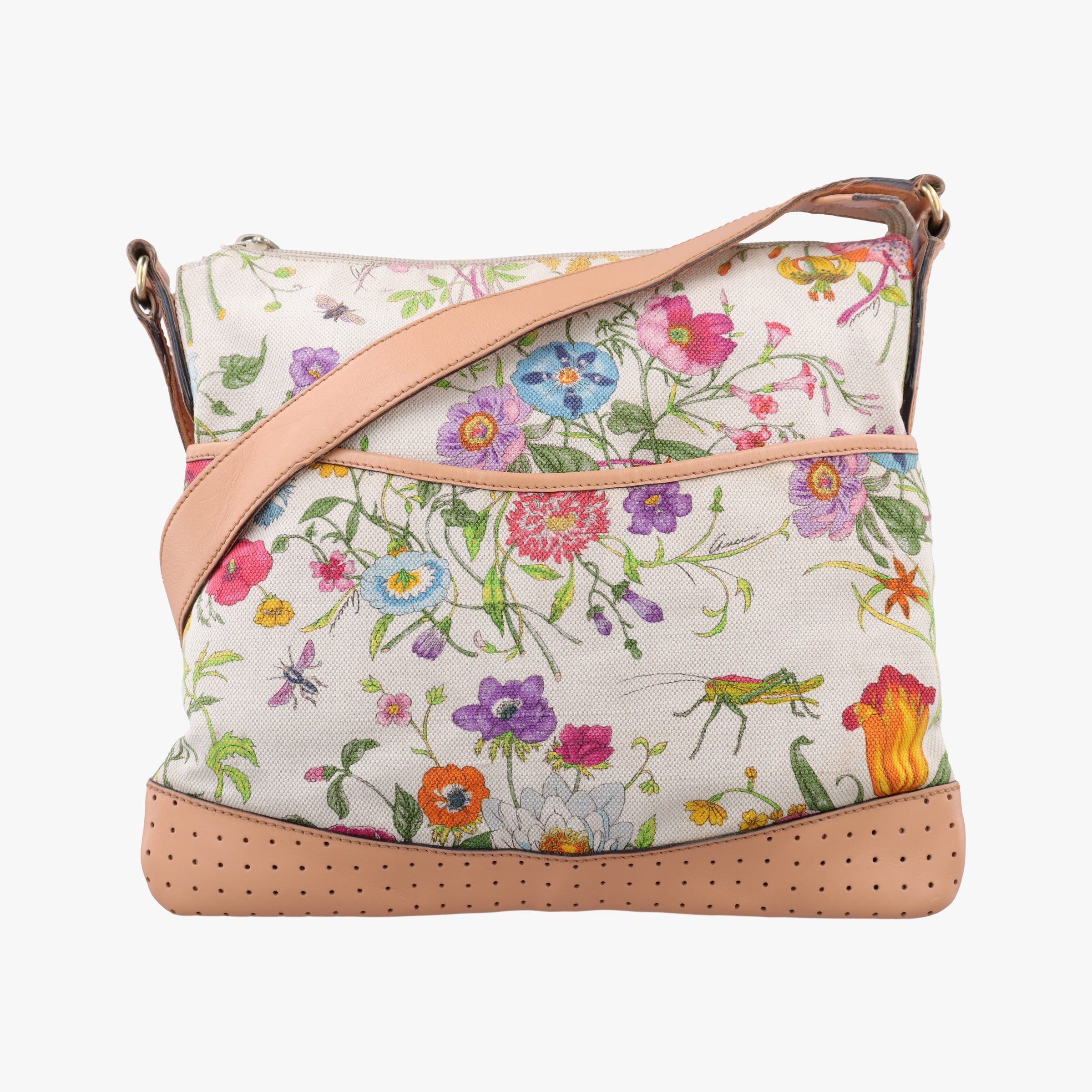 Pre-owned Gucci Flora Multicolour×White canvas×leather 145857 shoulderbag | stylenewstar