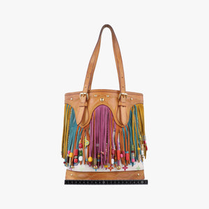 Vintage Louis Vuitton Fringe Bucket Bag Blanc × Multicolor Monogram Multicolore Coated Canvas × Suede Fringe M40109 handbag | stylenewstar