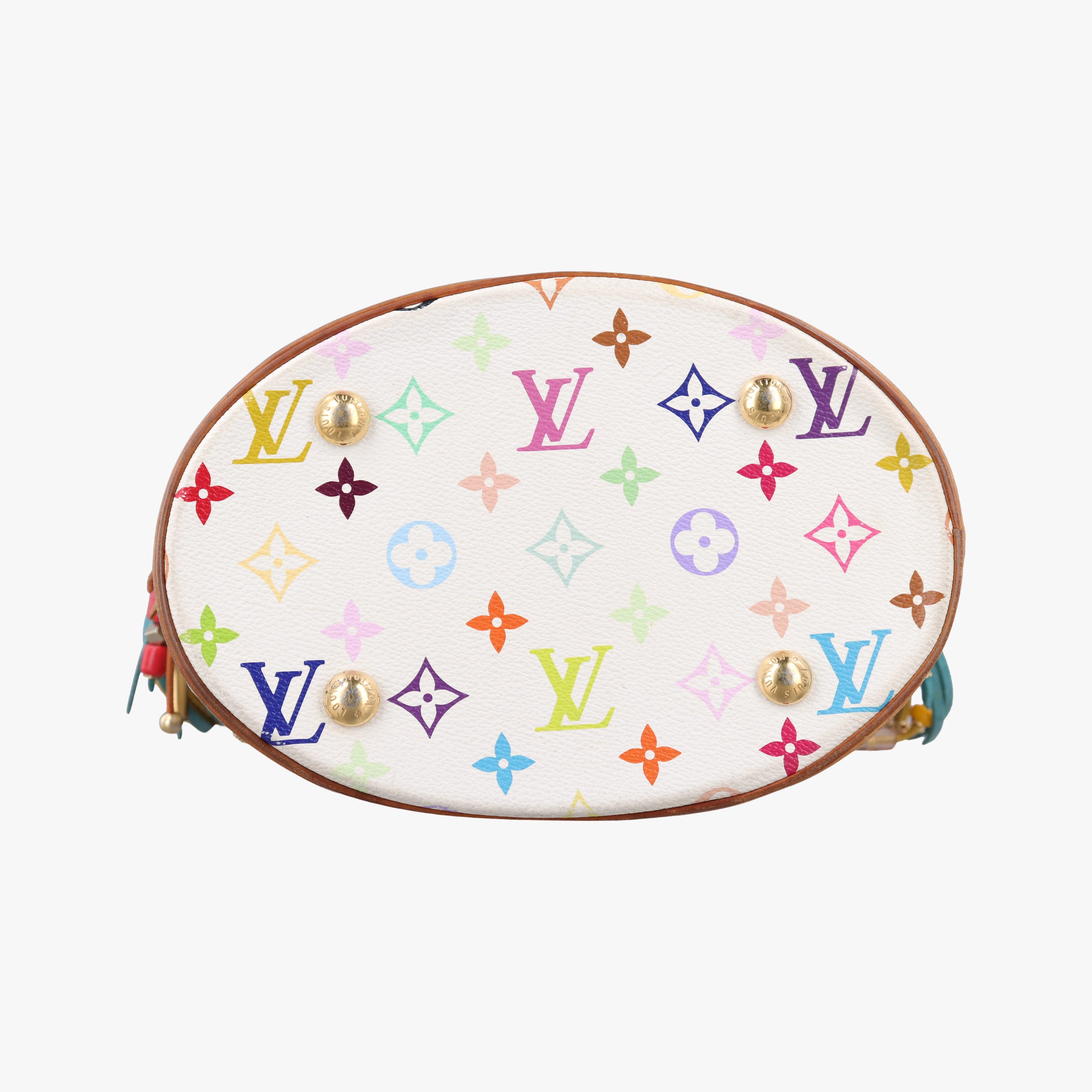 Vintage Louis Vuitton Fringe Bucket Bag Blanc × Multicolor Monogram Multicolore Coated Canvas × Suede Fringe M40109 handbag | stylenewstar
