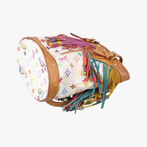 Vintage Louis Vuitton Fringe Bucket Bag Blanc × Multicolor Monogram Multicolore Coated Canvas × Suede Fringe M40109 handbag | stylenewstar