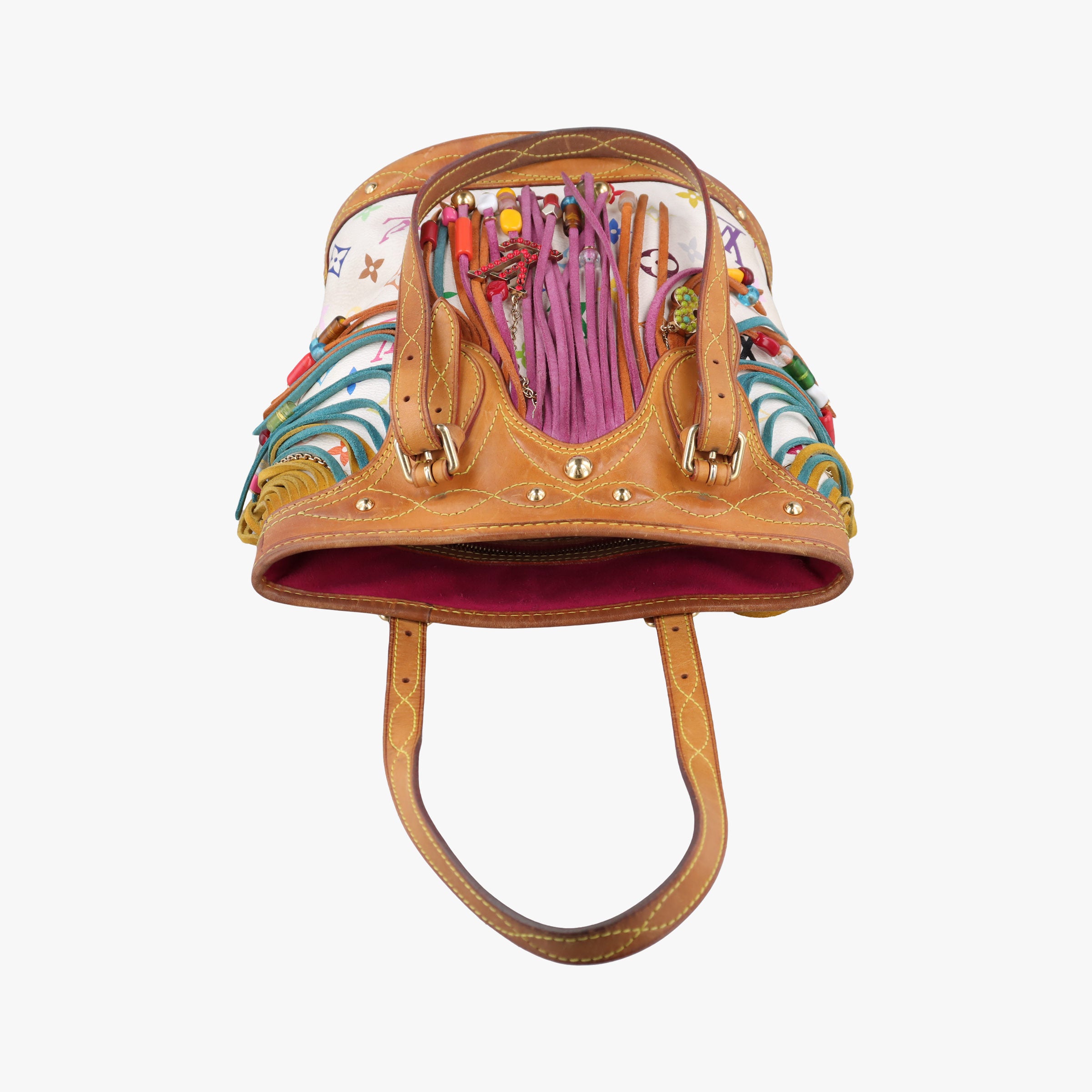 Vintage Louis Vuitton Fringe Bucket Bag Blanc × Multicolor Monogram Multicolore Coated Canvas × Suede Fringe M40109 handbag | stylenewstar