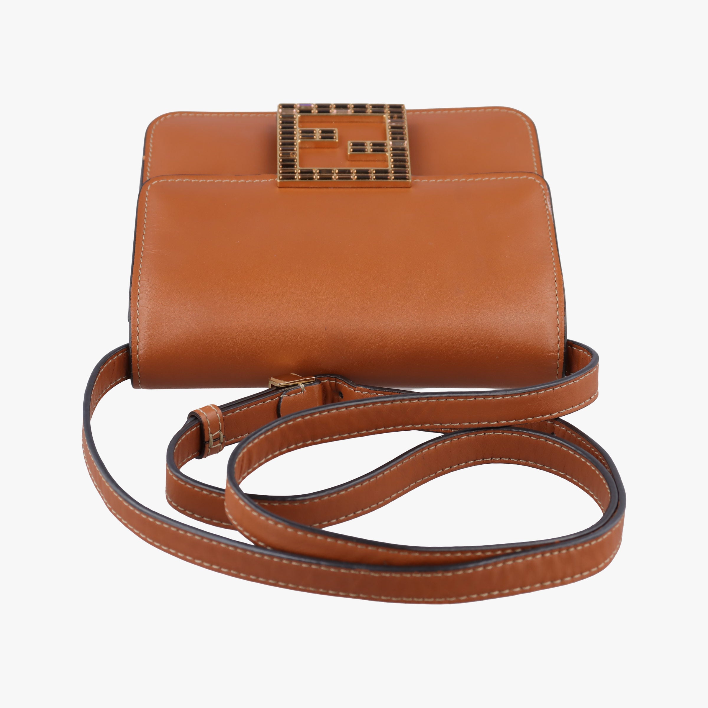 Pre-owned Fendi Fab Brown Leather 8BT317 shoulderbag | stylenewstar