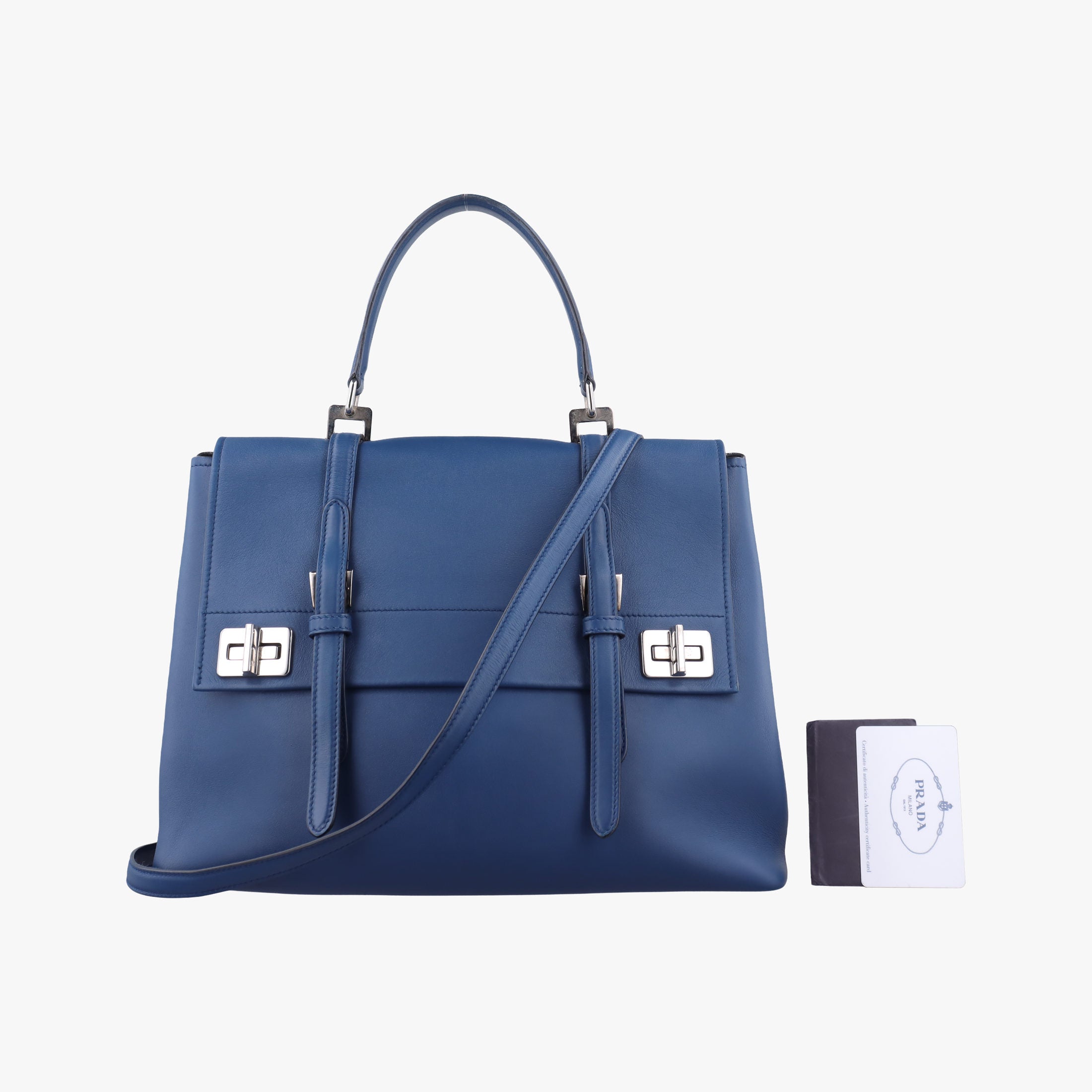 Pre-owned Prada Half Flap Double Turn Lock Blue SAFFIANO Leather BN2821 shoulderbag | stylenewstar