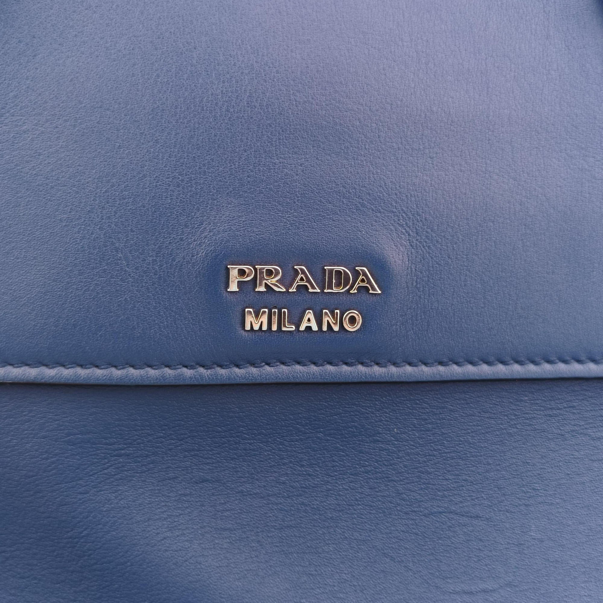 Pre-owned Prada Half Flap Double Turn Lock Blue SAFFIANO Leather BN2821 shoulderbag | stylenewstar