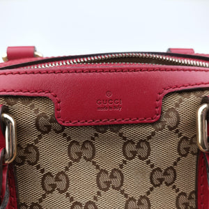 Pre-owned Gucci Sherry Line khaki×red canvas×leather 269876 shoulderbag | stylenewstar