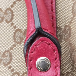 Pre-owned Gucci Sherry Line khaki×red canvas×leather 269876 shoulderbag | stylenewstar