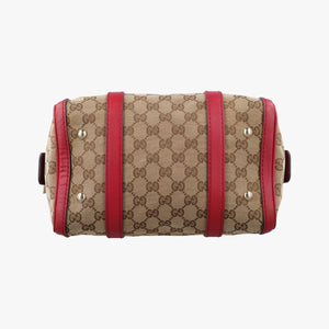 Pre-owned Gucci Sherry Line khaki×red canvas×leather 269876 shoulderbag | stylenewstar