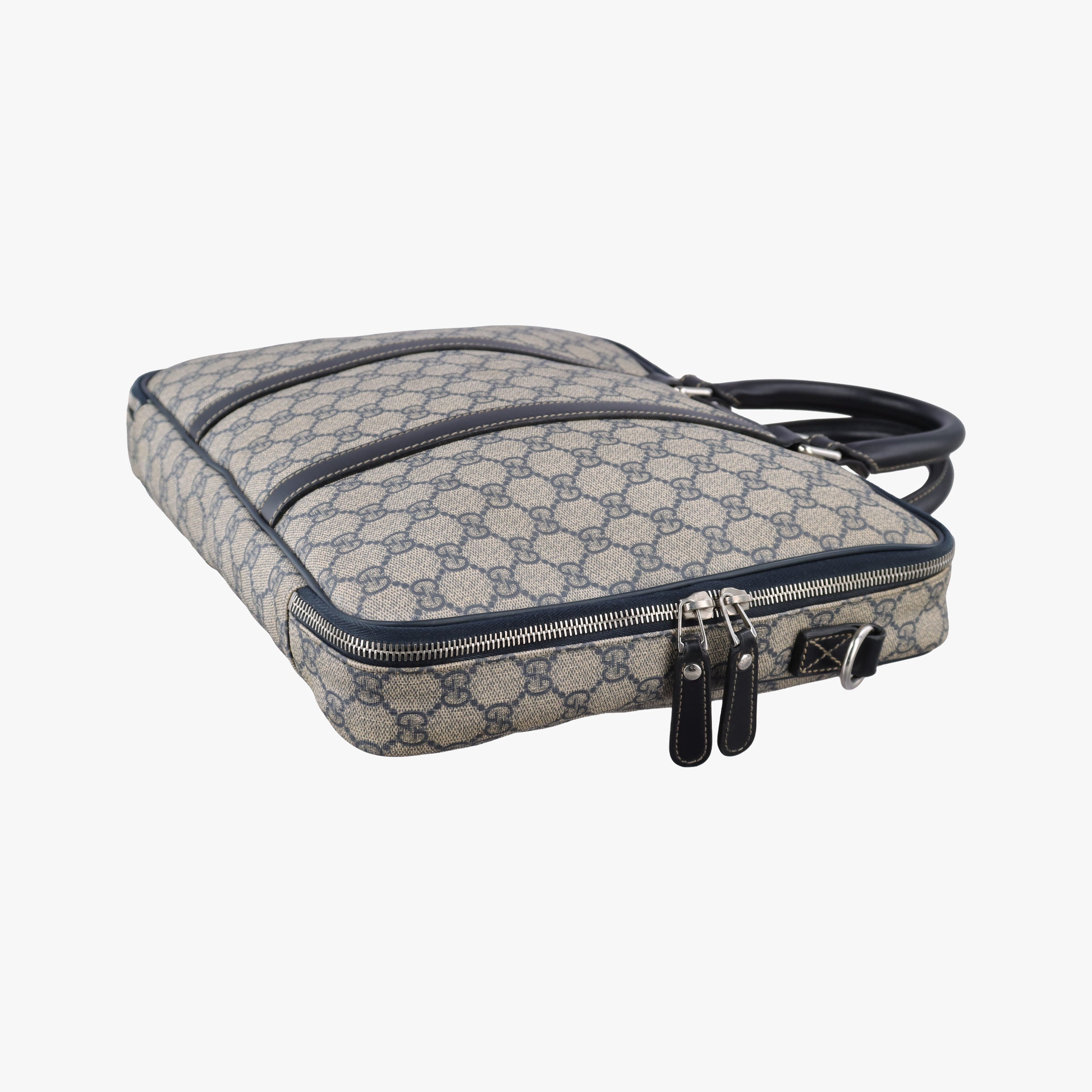 Pre-owned Gucci GG Supreme Briefcase Business Beige×Navy PVC coated canvas×Leather 223667 handbag | stylenewstar