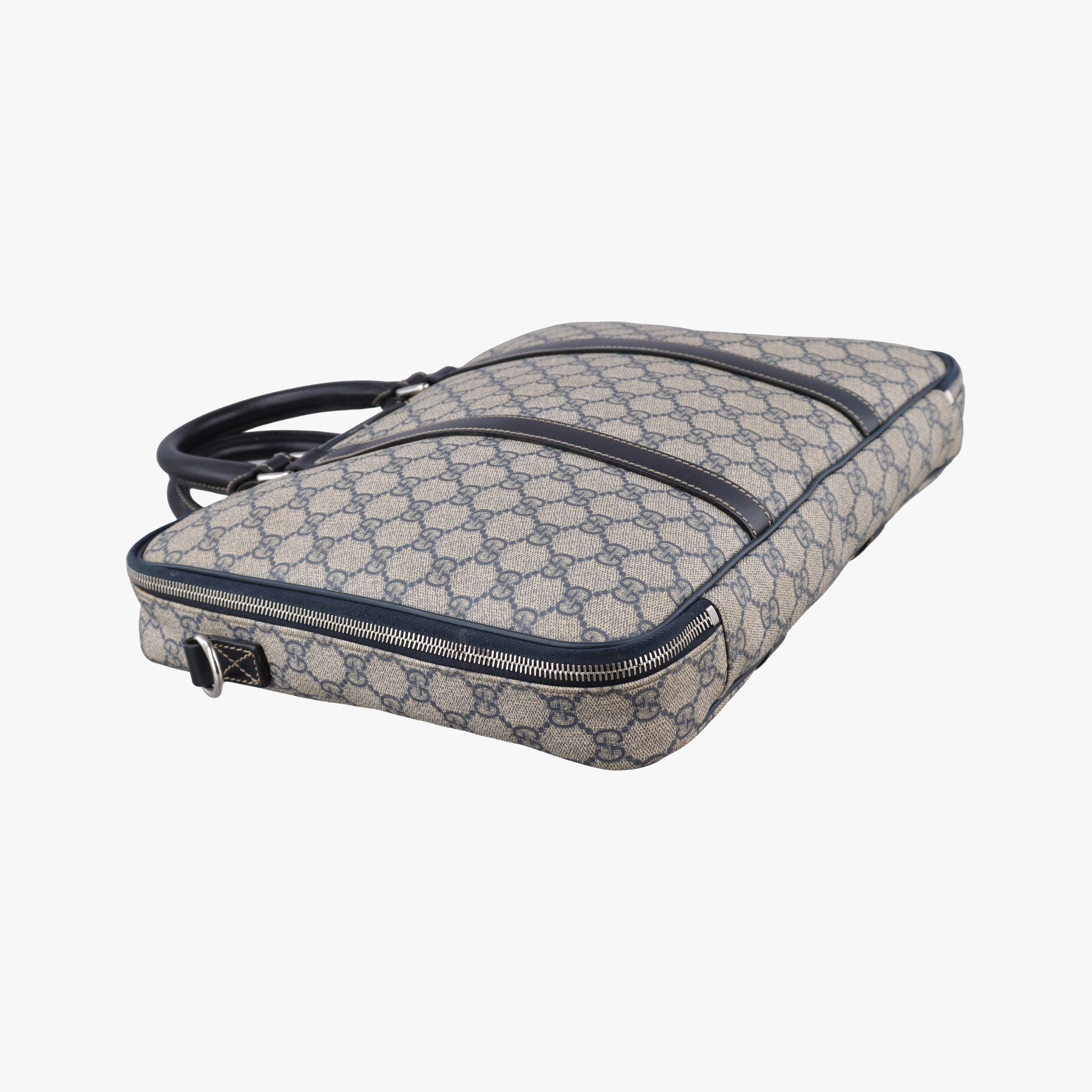 Pre-owned Gucci GG Supreme Briefcase Business Beige×Navy PVC coated canvas×Leather 223667 handbag | stylenewstar