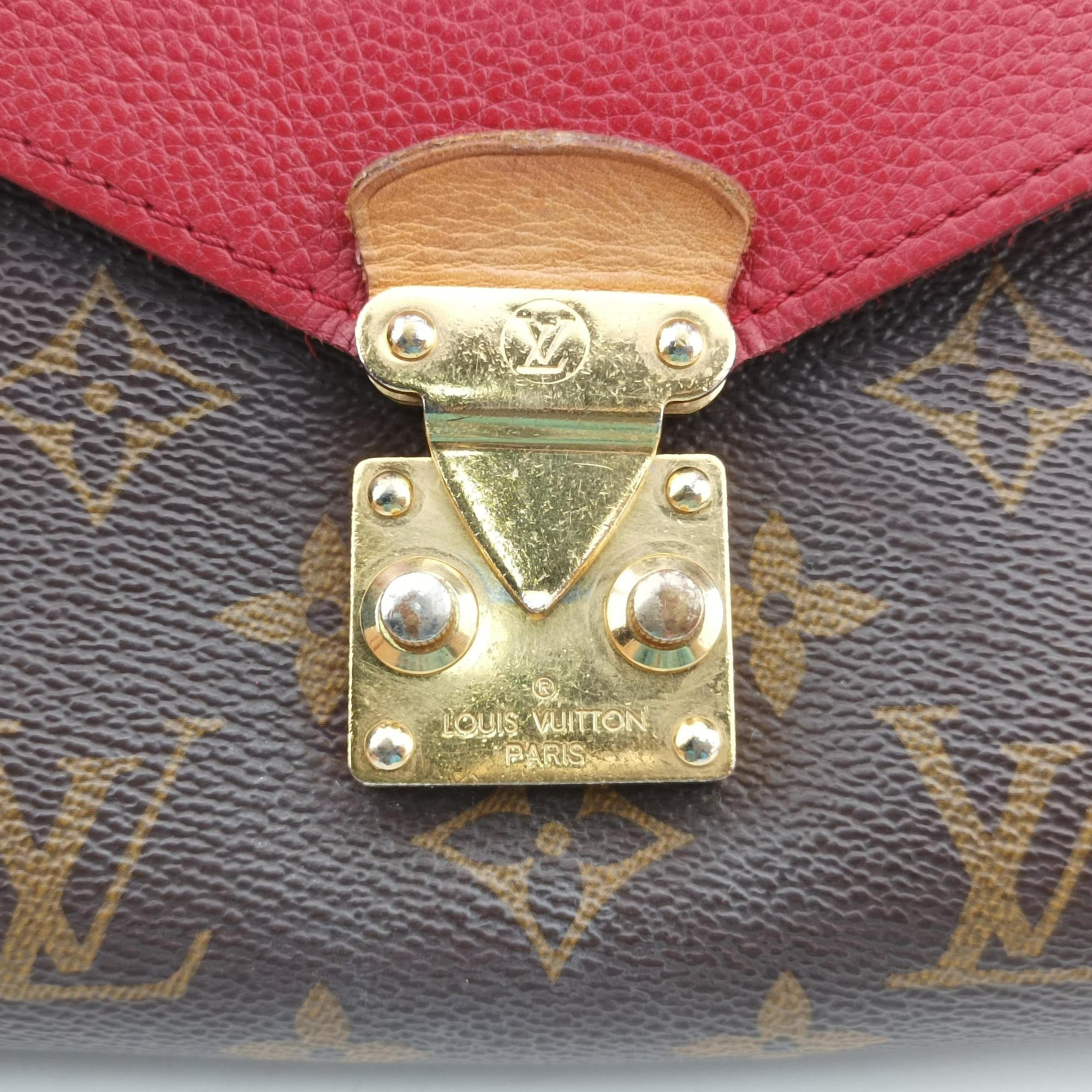 Pre-owned Louis Vuitton PALLAS Chain Brown×CERISE Monogram Canvas×calf leather M41201 shoulderbag | stylenewstar