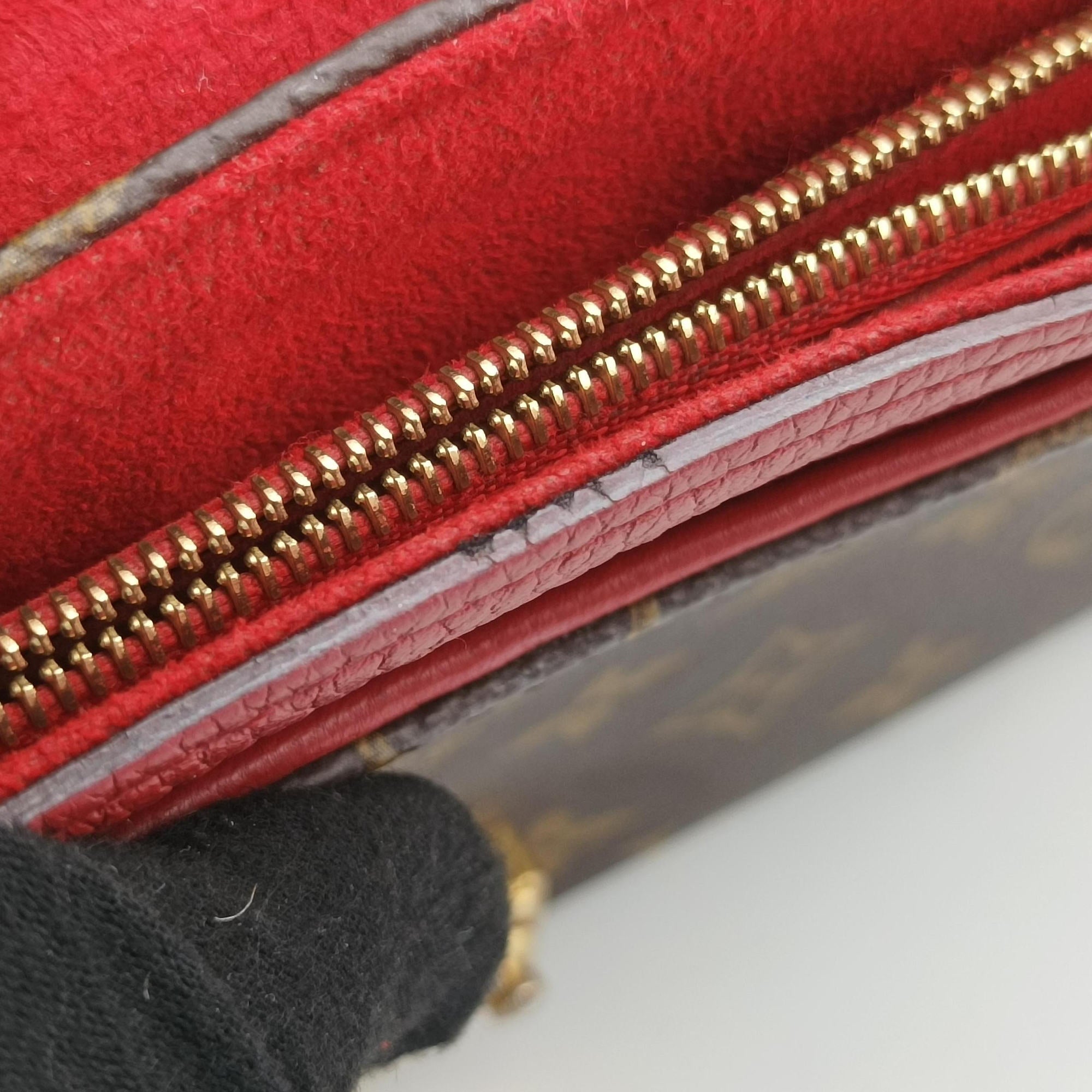Pre-owned Louis Vuitton PALLAS Chain Brown×CERISE Monogram Canvas×calf leather M41201 shoulderbag | stylenewstar