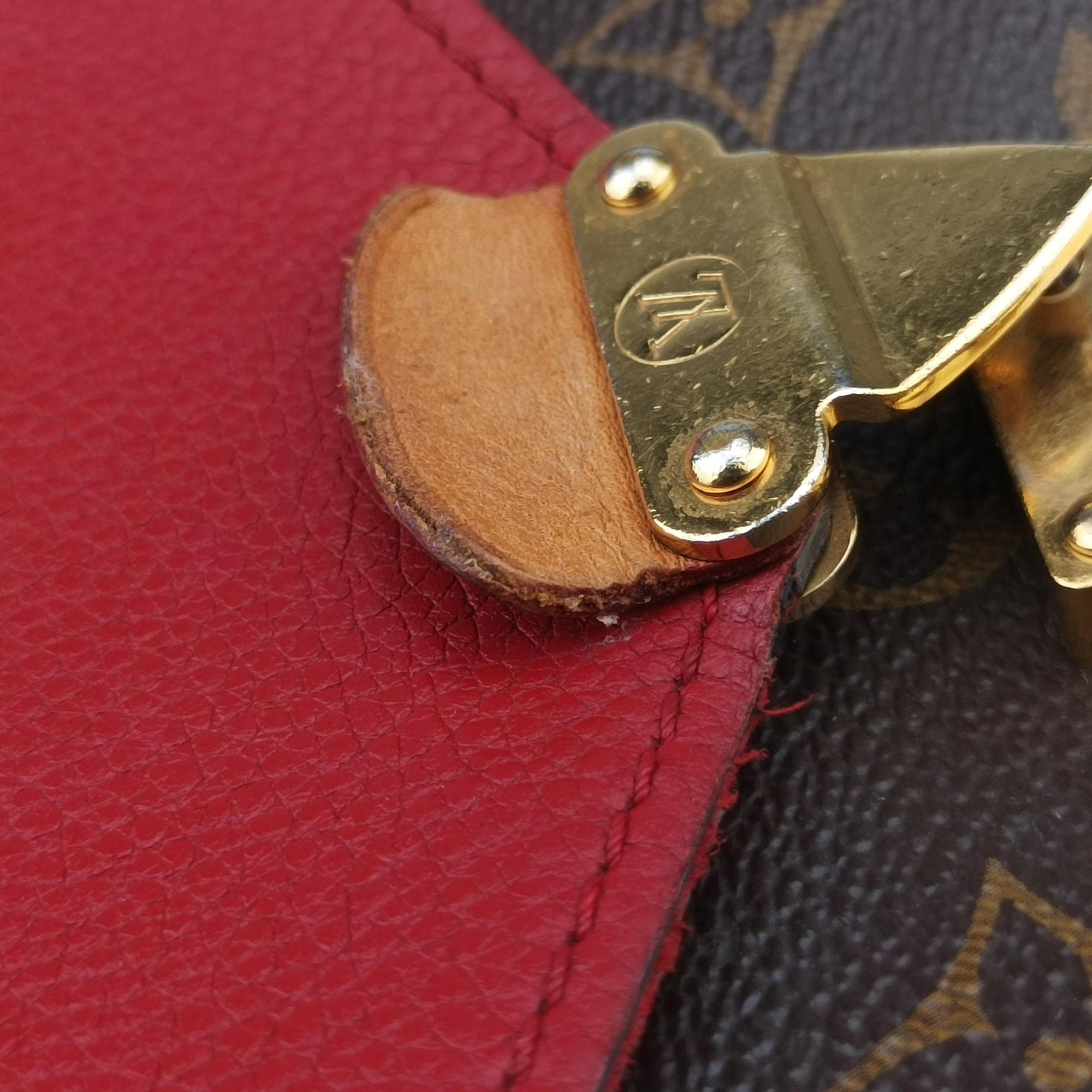 Pre-owned Louis Vuitton PALLAS Chain Brown×CERISE Monogram Canvas×calf leather M41201 shoulderbag | stylenewstar