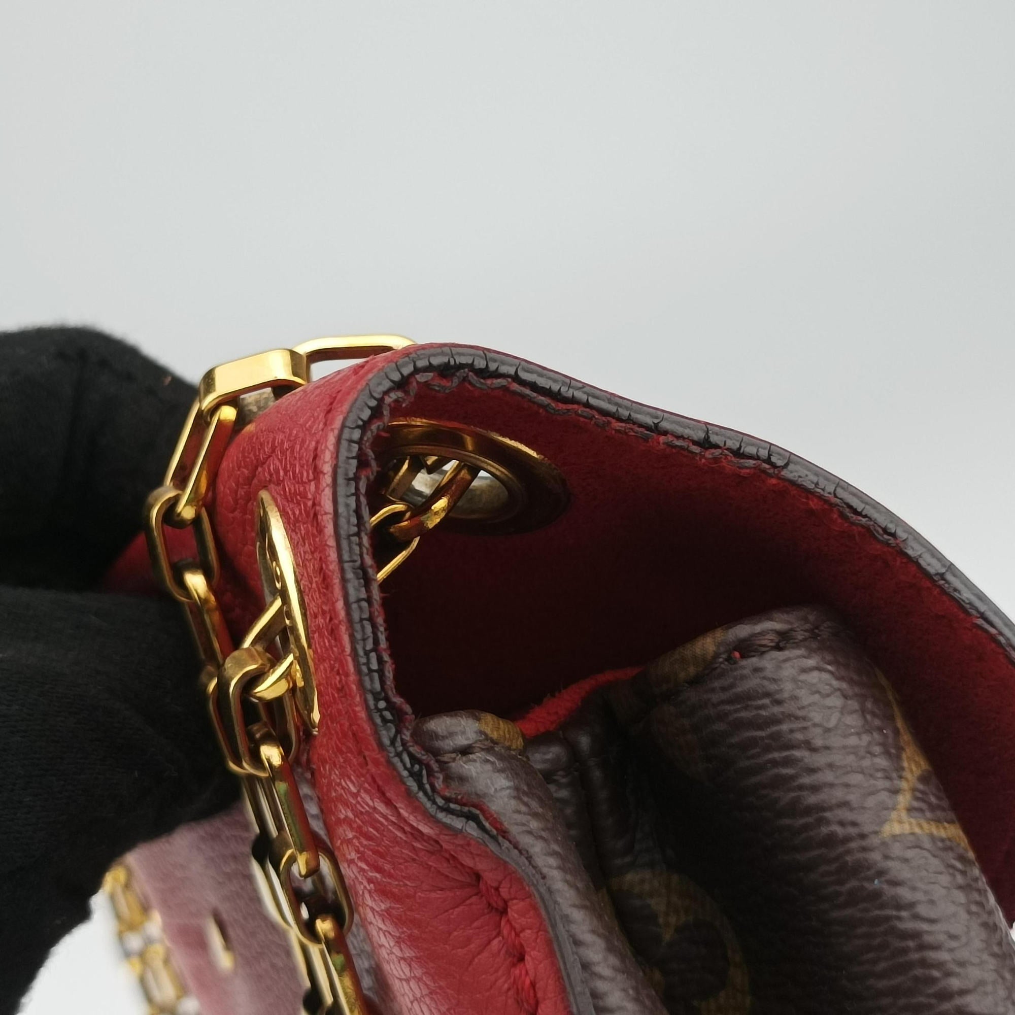 Pre-owned Louis Vuitton PALLAS Chain Brown×CERISE Monogram Canvas×calf leather M41201 shoulderbag | stylenewstar