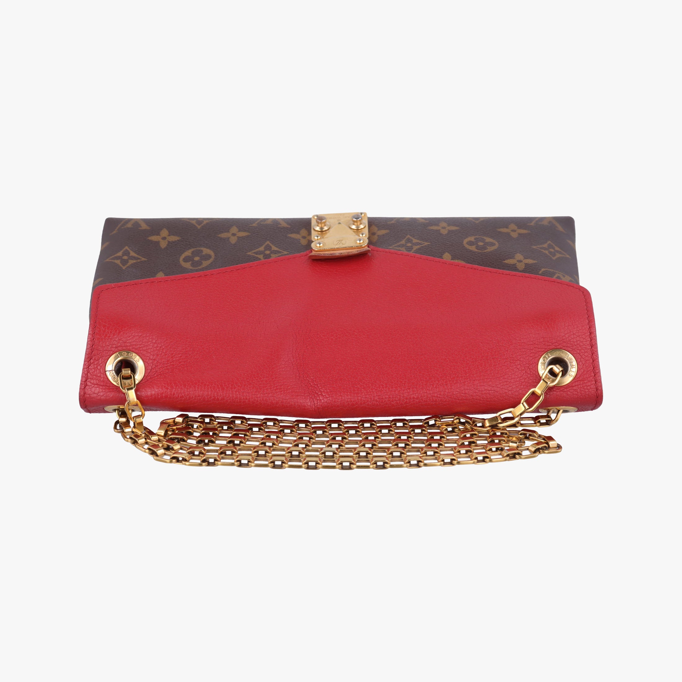 Pre-owned Louis Vuitton PALLAS Chain Brown×CERISE Monogram Canvas×calf leather M41201 shoulderbag | stylenewstar