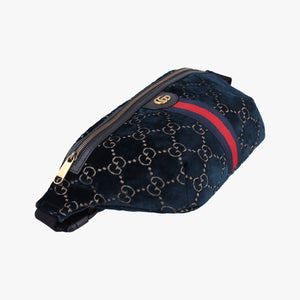 Secondhand Gucci GG Velvet Navy velour 574968 bum bag/waist bag | stylenewstar