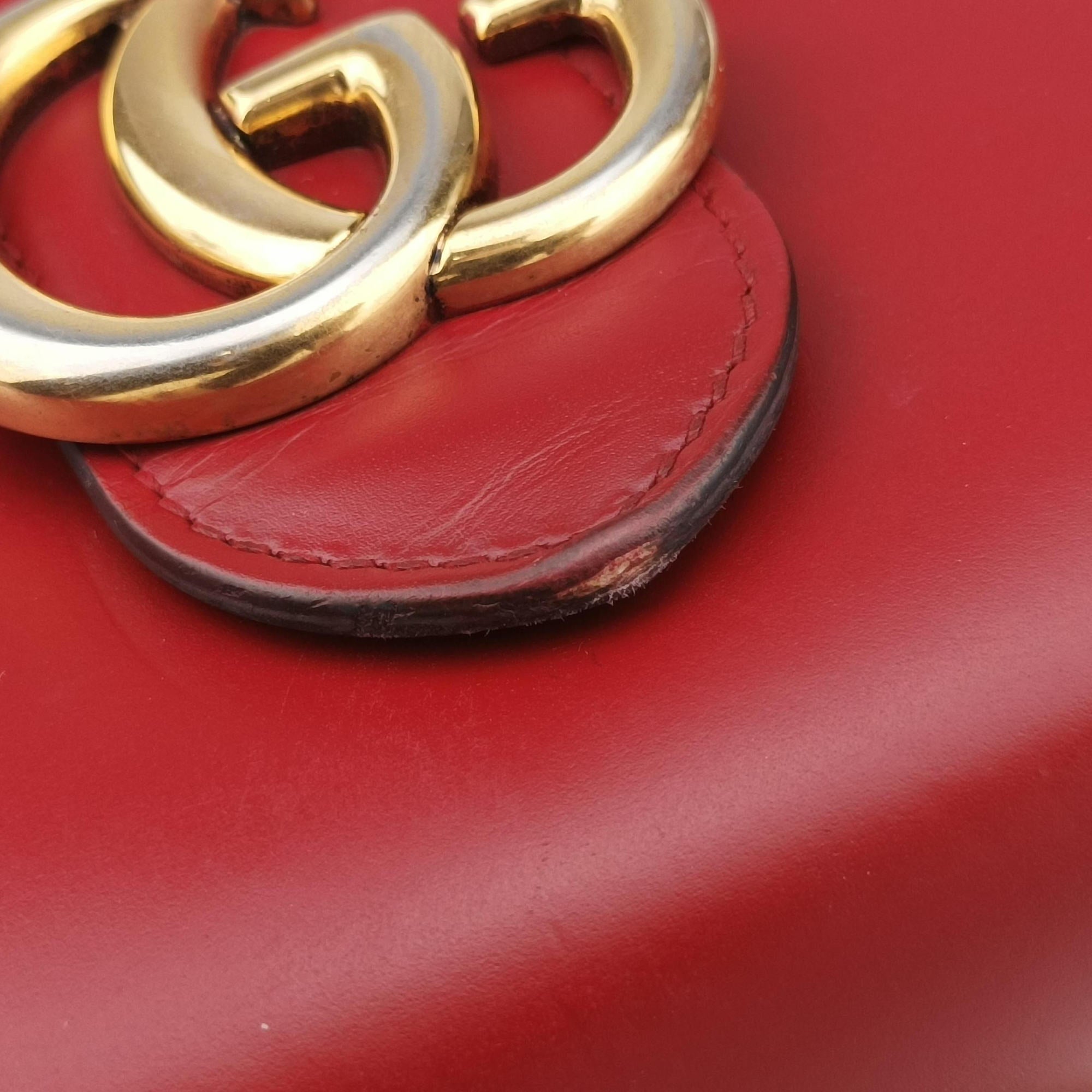 Pre-owned Gucci GG Marmont Red Leather 401232 shoulderbag | stylenewstar