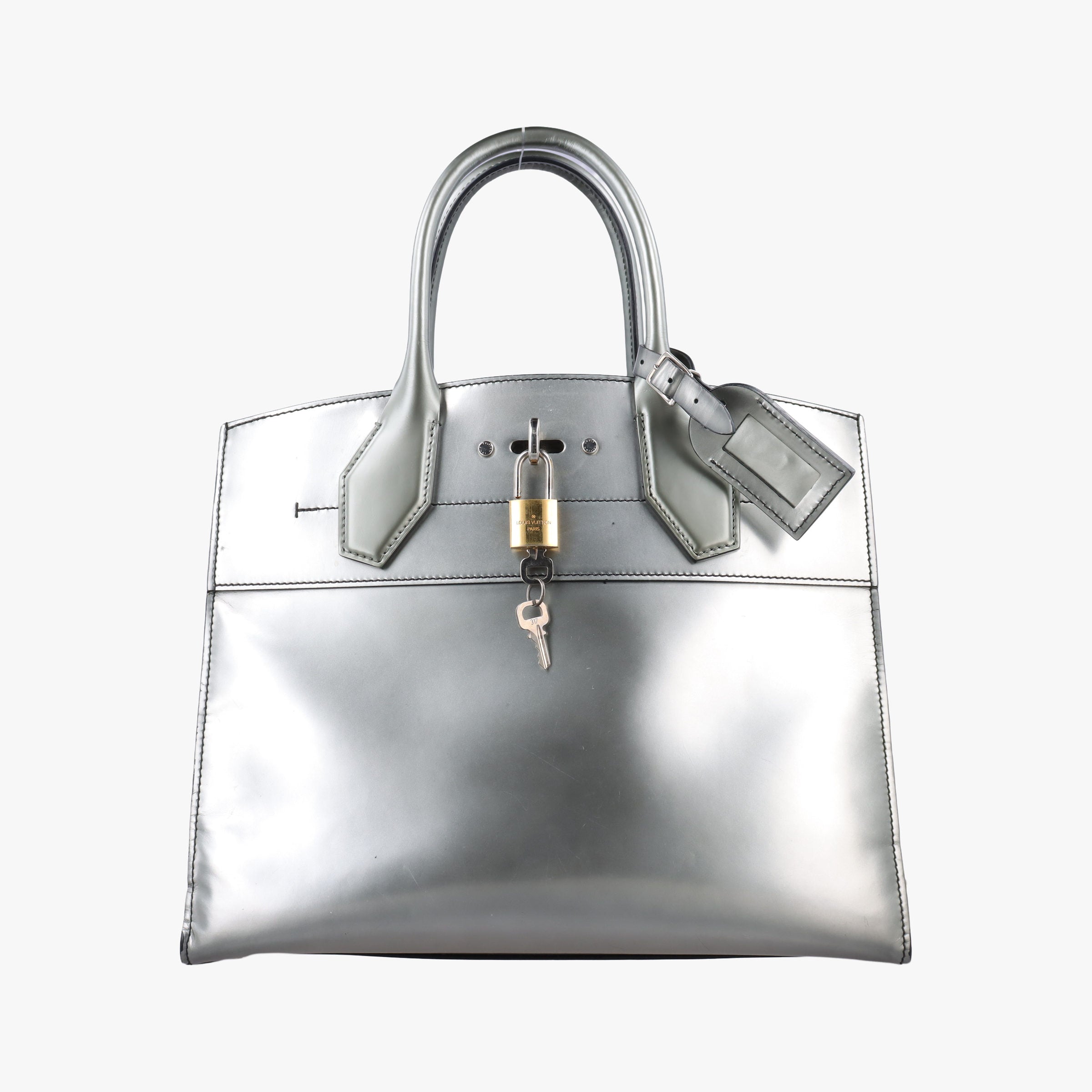 Pre-owned Louis Vuitton City Steamer MM Silver Smooth Calfskin Leather  handbag | stylenewstar