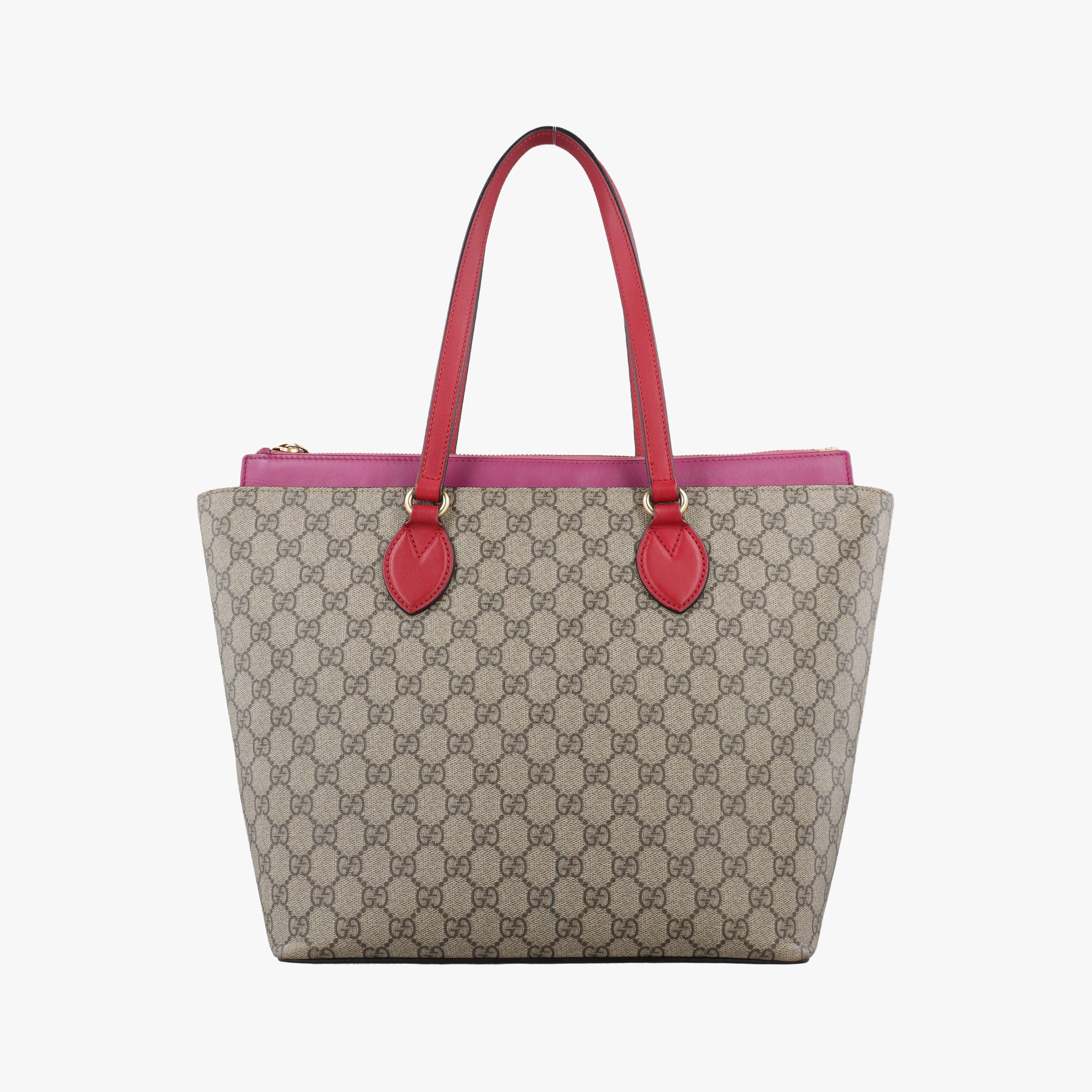 Pre-owned Gucci GG SUPREME Beige×Pink×Red PVC coated canvas × leather 415721 handbag | stylenewstar