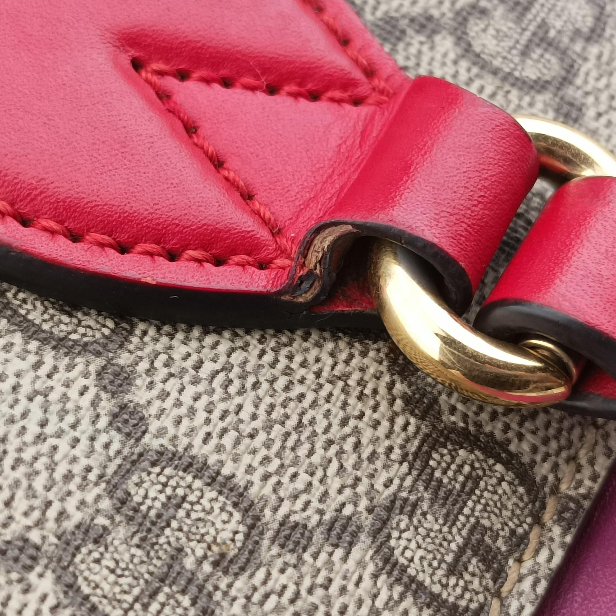 Pre-owned Gucci GG SUPREME Beige×Pink×Red PVC coated canvas × leather 415721 handbag | stylenewstar