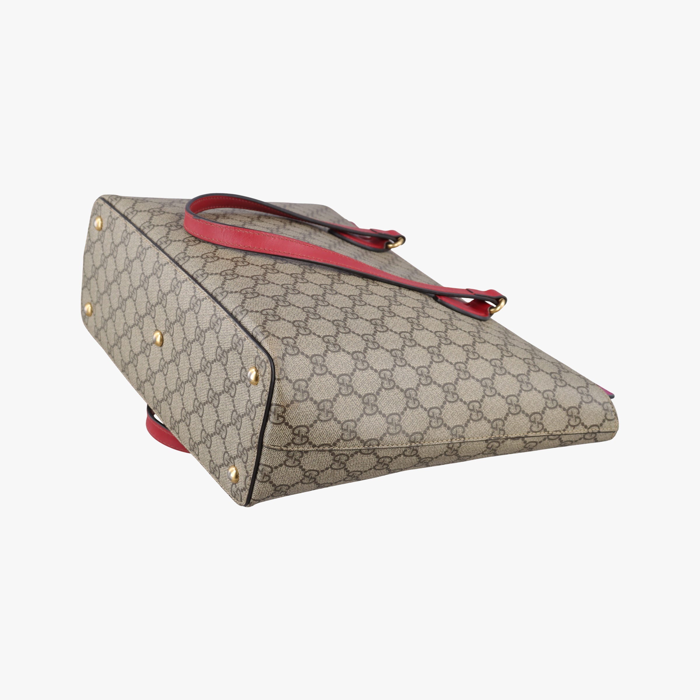 Pre-owned Gucci GG SUPREME Beige×Pink×Red PVC coated canvas × leather 415721 handbag | stylenewstar