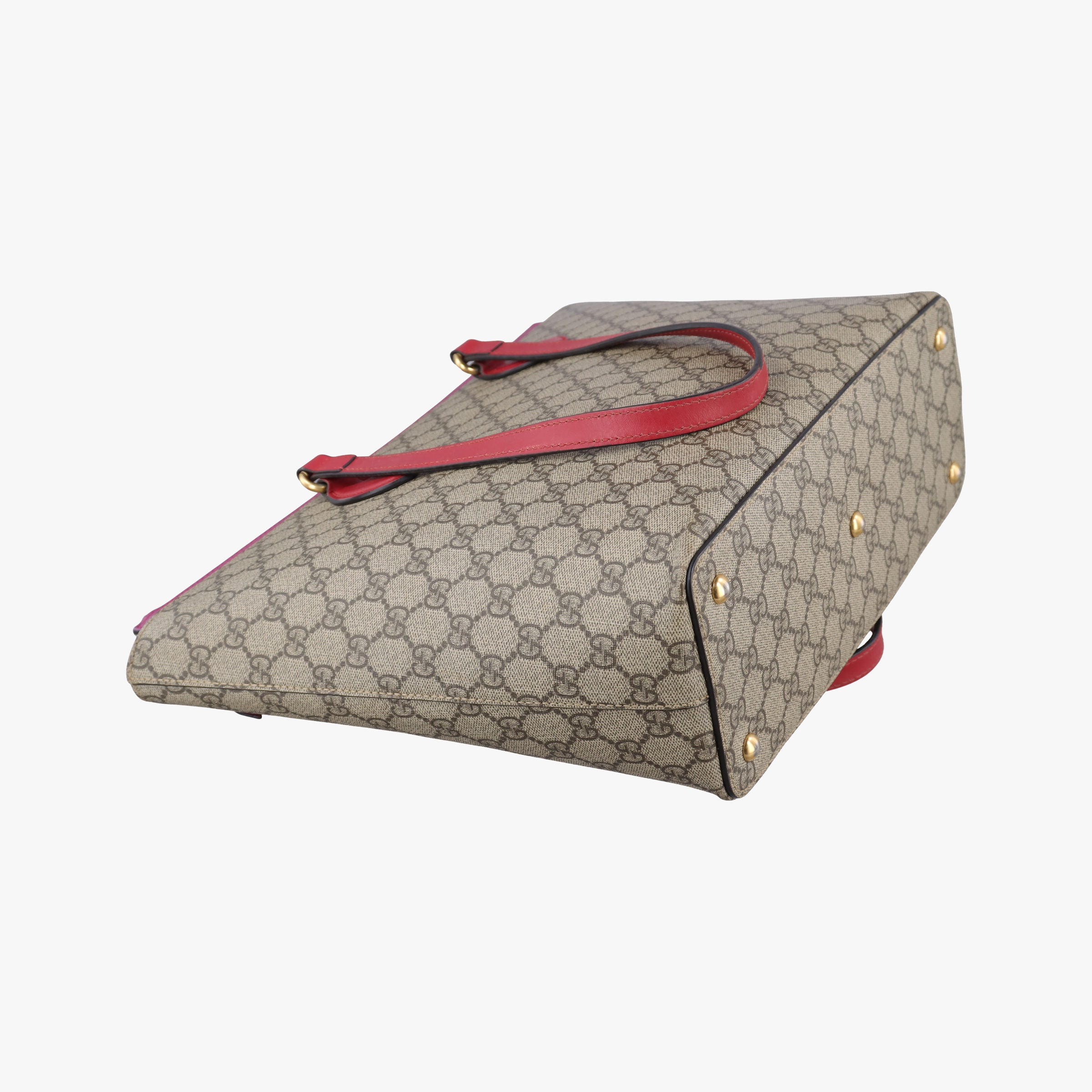 Pre-owned Gucci GG SUPREME Beige×Pink×Red PVC coated canvas × leather 415721 handbag | stylenewstar