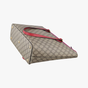 Pre-owned Gucci GG SUPREME Beige×Pink×Red PVC coated canvas × leather 415721 handbag | stylenewstar