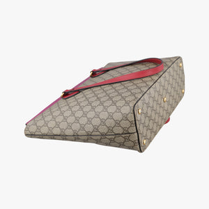 Pre-owned Gucci GG SUPREME Beige×Pink×Red PVC coated canvas × leather 415721 handbag | stylenewstar