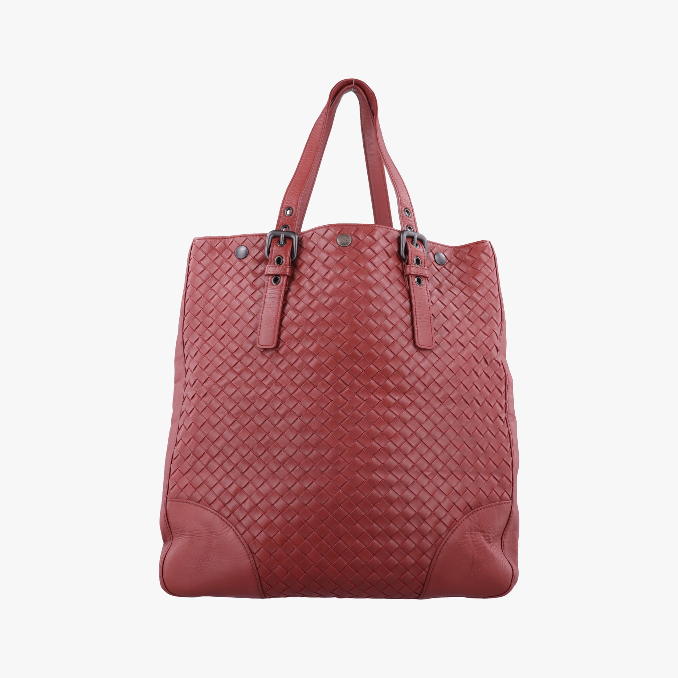 Pre-owned Bottega Veneta Intrecciato Shopper Acatl Red lambskin  handbag | stylenewstar