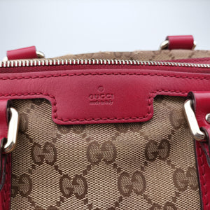 Pre-owned Gucci Sherry Line khaki×red canvas×leather 247205 shoulderbag | stylenewstar