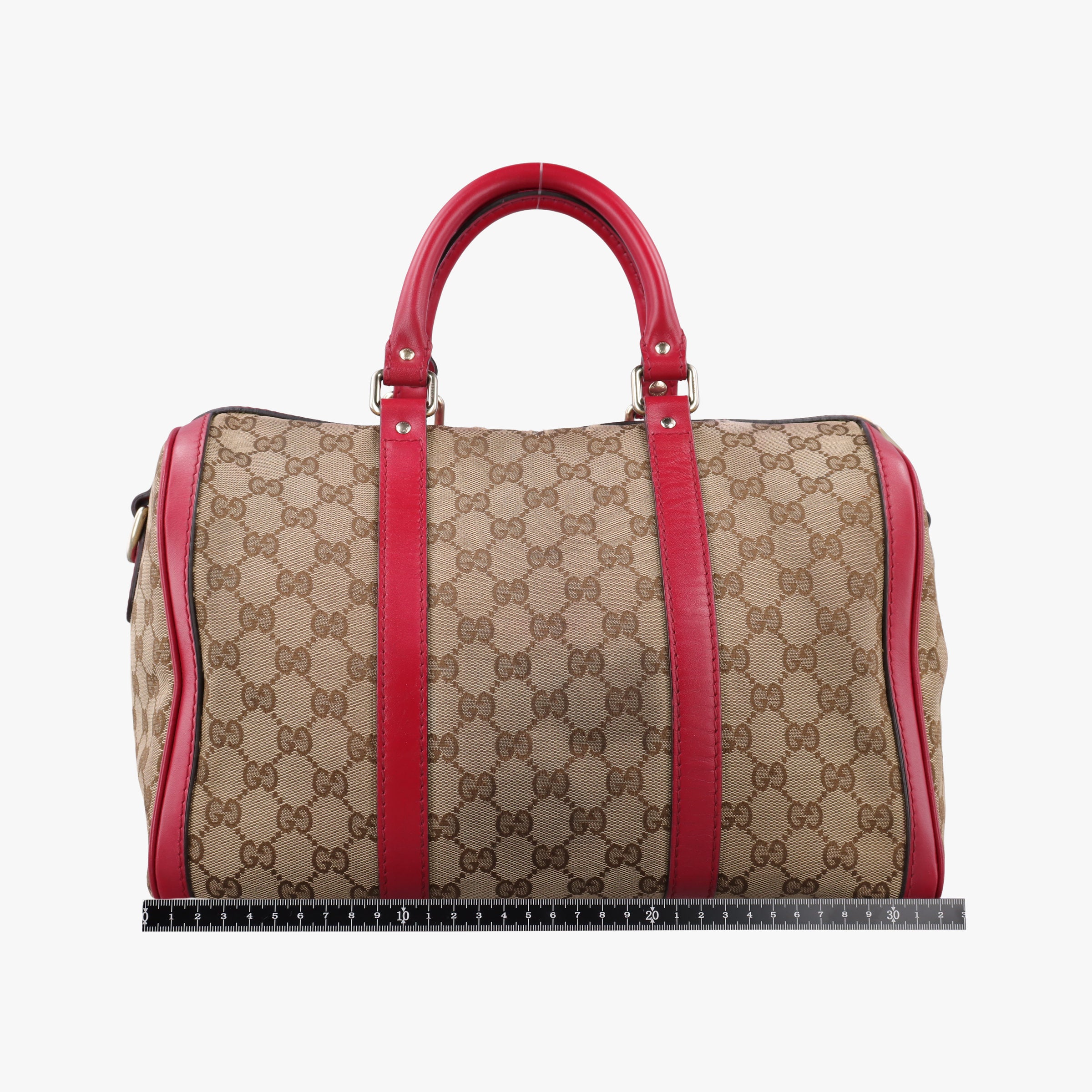 Pre-owned Gucci Sherry Line khaki×red canvas×leather 247205 shoulderbag | stylenewstar