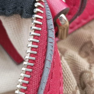 Pre-owned Gucci Sherry Line khaki×red canvas×leather 247205 shoulderbag | stylenewstar