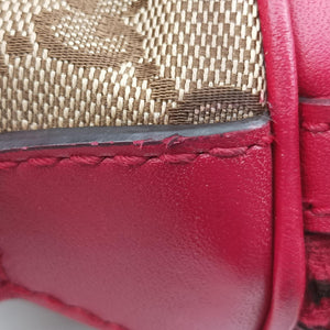Pre-owned Gucci Sherry Line khaki×red canvas×leather 247205 shoulderbag | stylenewstar