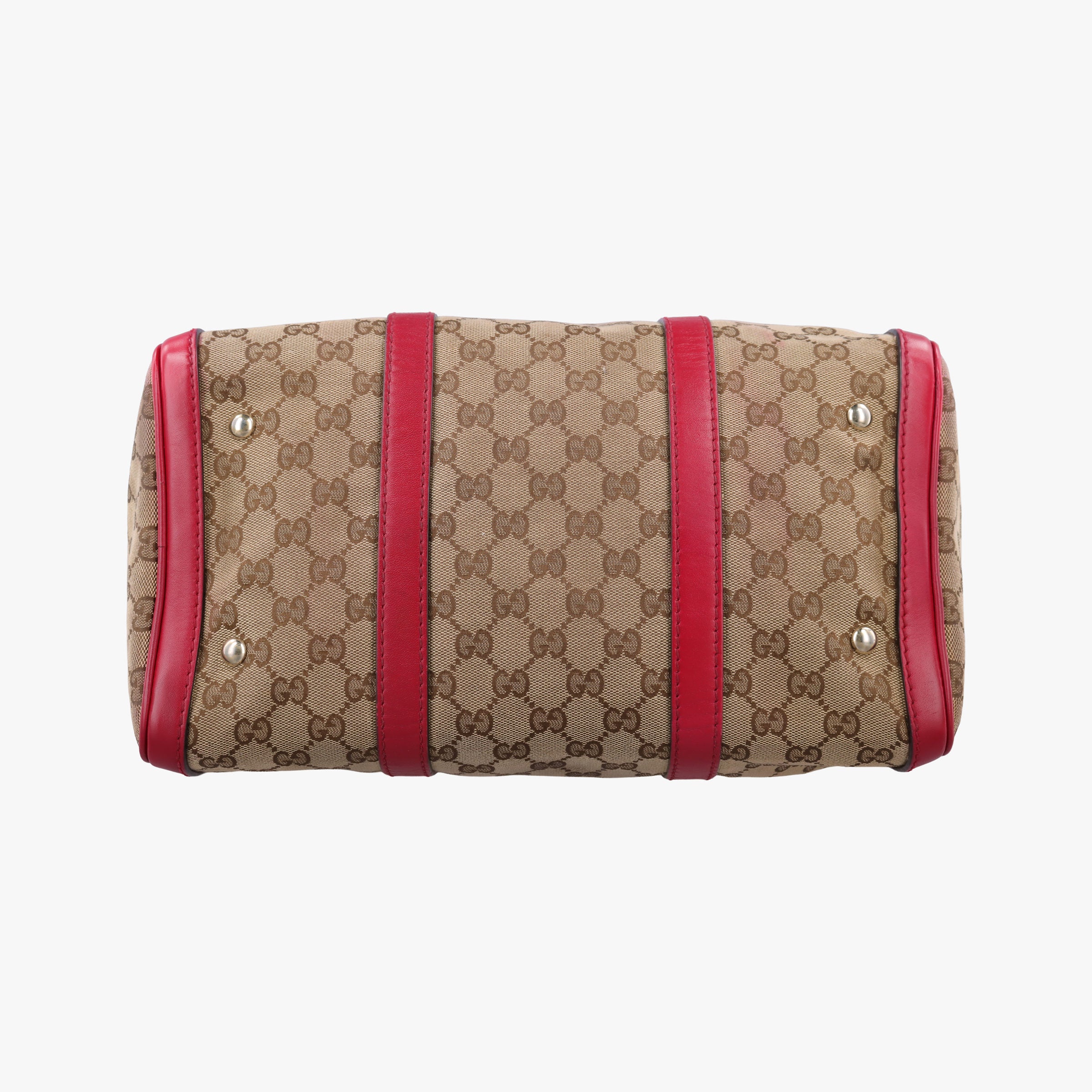 Pre-owned Gucci Sherry Line khaki×red canvas×leather 247205 shoulderbag | stylenewstar