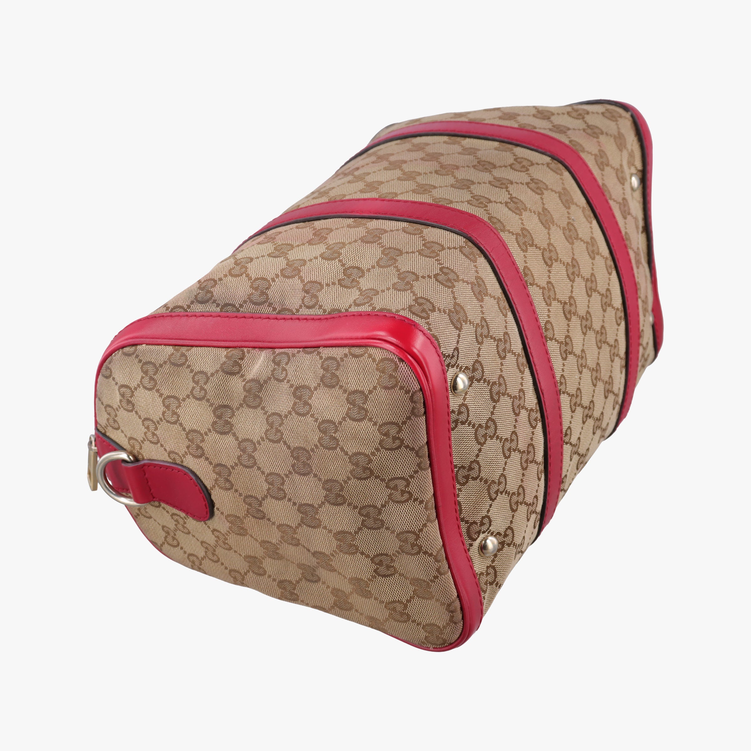Pre-owned Gucci Sherry Line khaki×red canvas×leather 247205 shoulderbag | stylenewstar