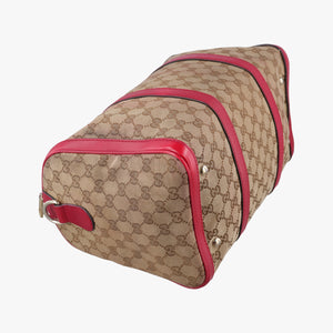 Pre-owned Gucci Sherry Line khaki×red canvas×leather 247205 shoulderbag | stylenewstar