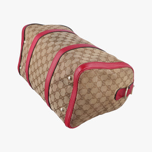 Pre-owned Gucci Sherry Line khaki×red canvas×leather 247205 shoulderbag | stylenewstar