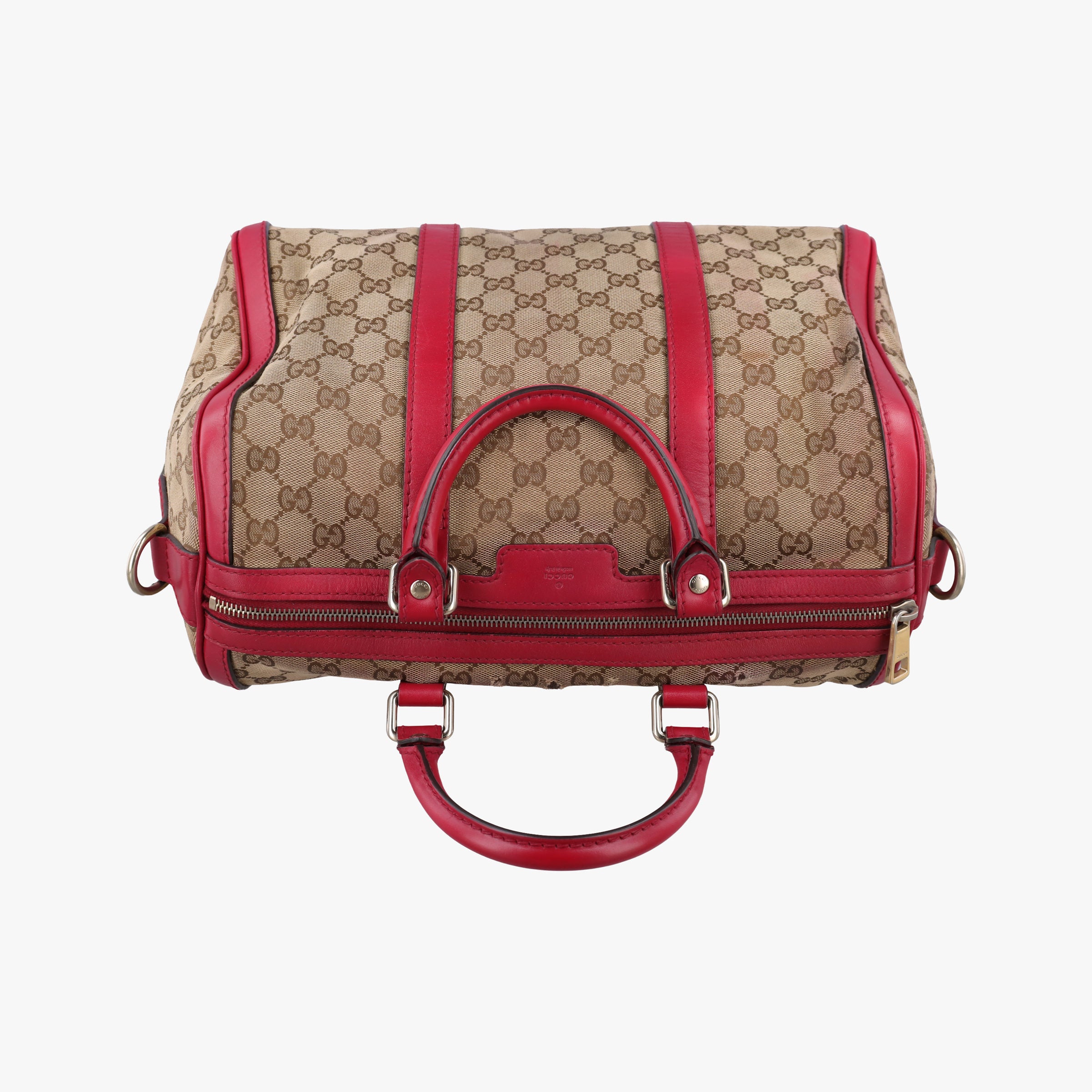 Pre-owned Gucci Sherry Line khaki×red canvas×leather 247205 shoulderbag | stylenewstar