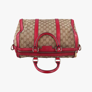 Pre-owned Gucci Sherry Line khaki×red canvas×leather 247205 shoulderbag | stylenewstar
