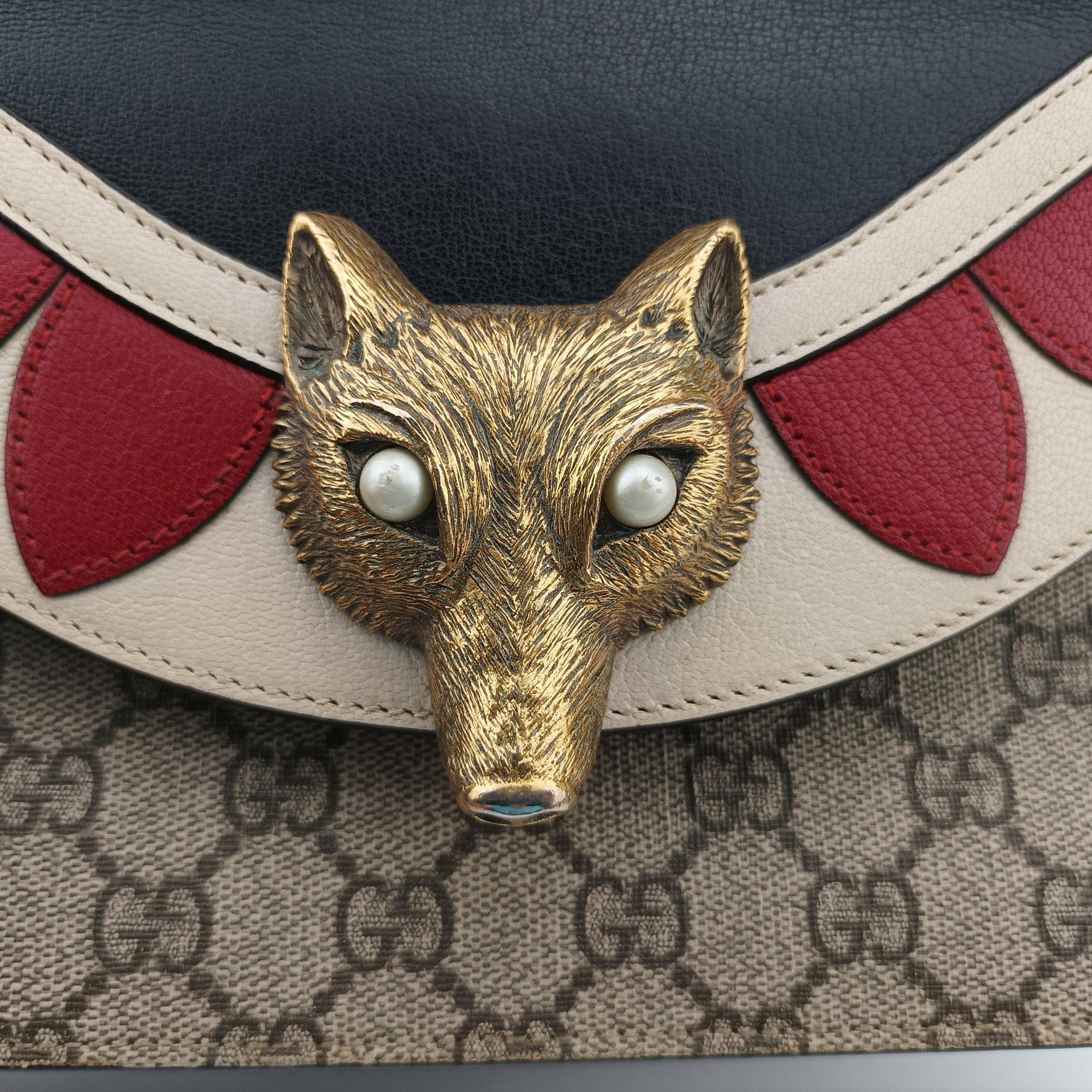 Pre-owned Gucci Mini Fox Brooch Bamboo Beige×Multicolour PVC coated canvas×Leather 466428 shoulderbag | stylenewstar