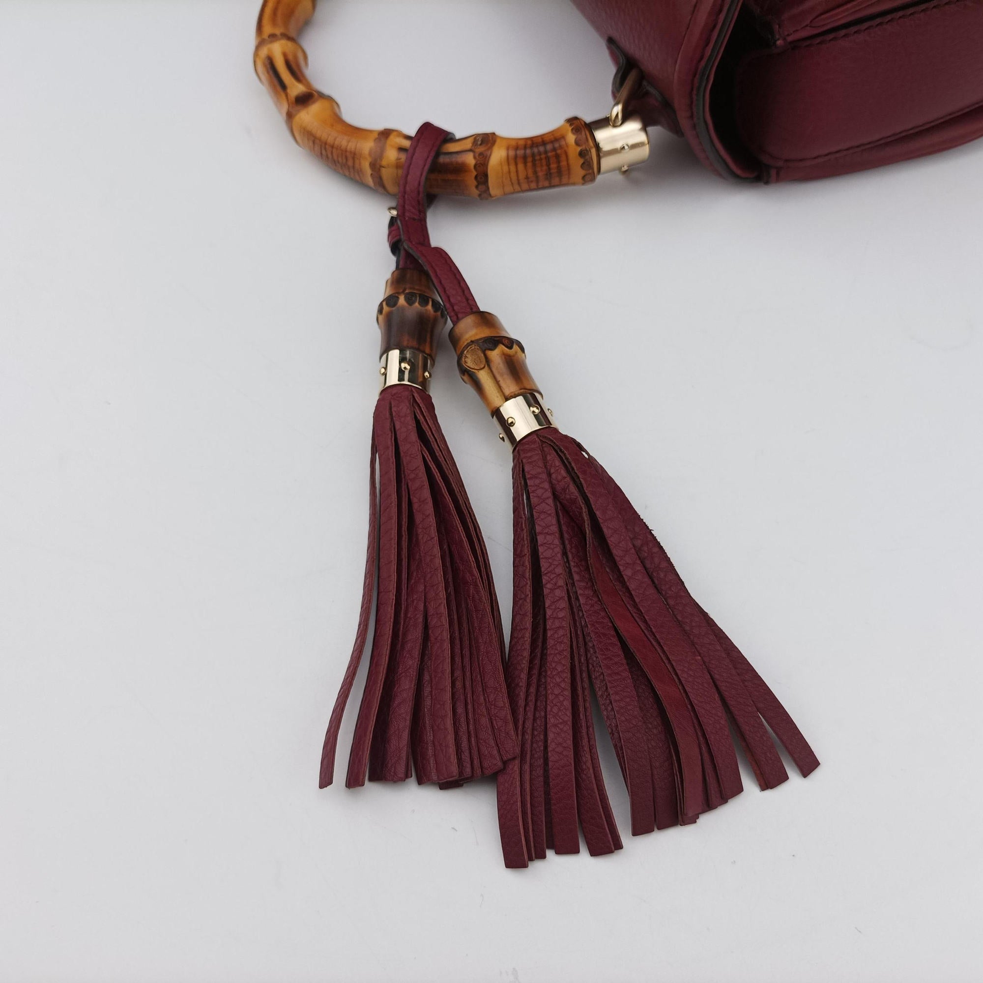Pre-owned Gucci New Bamboo Burgundy Leather 254884 shoulderbag | stylenewstar