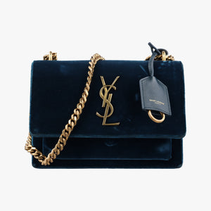 Secondhand Yves Saint Laurent SUNSET Blue velour 441972 shoulderbag | stylenewstar