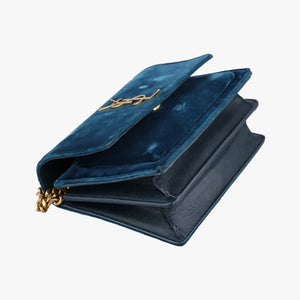 Secondhand Yves Saint Laurent SUNSET Blue velour 441972 shoulderbag | stylenewstar