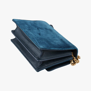 Secondhand Yves Saint Laurent SUNSET Blue velour 441972 shoulderbag | stylenewstar