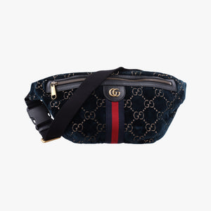 Pre-owned Gucci GG Velvet Blue velour 574968 bum bag/waist bag | stylenewstar