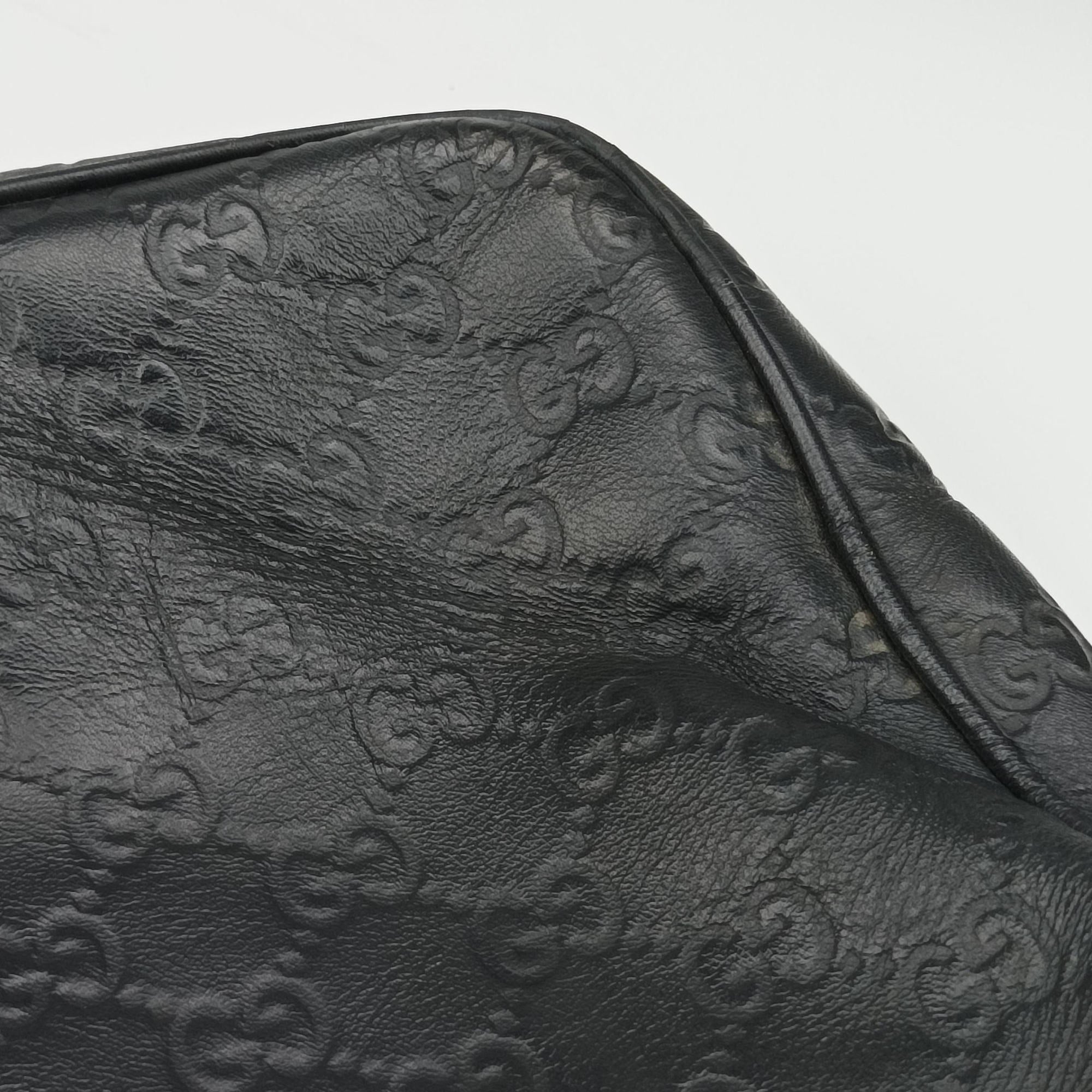 Pre-owned Gucci Guccissima Briefcase Business Black Leather 328937 handbag | stylenewstar