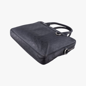 Pre-owned Gucci Guccissima Briefcase Business Black Leather 328937 handbag | stylenewstar