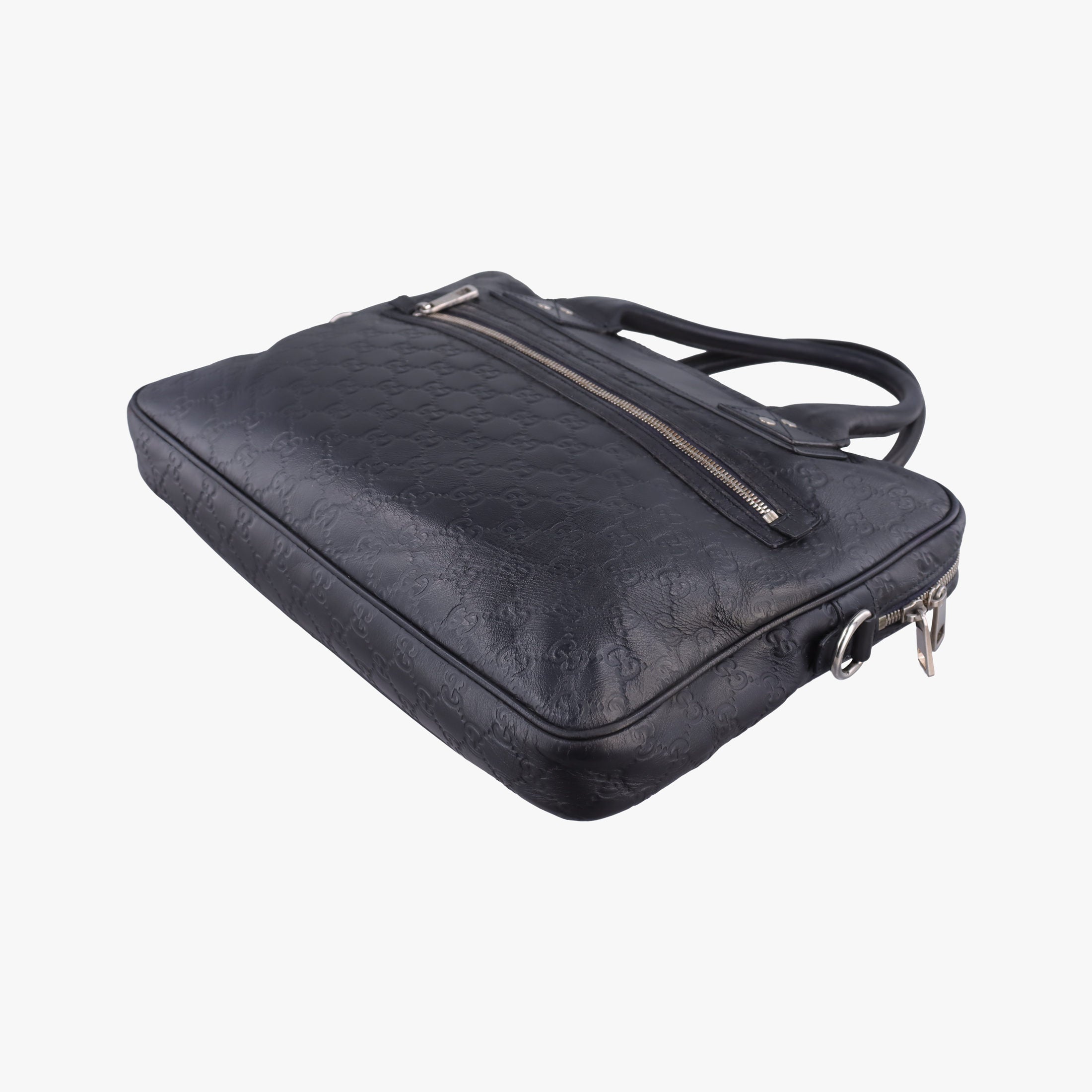 Pre-owned Gucci Guccissima Briefcase Business Black Leather 328937 handbag | stylenewstar