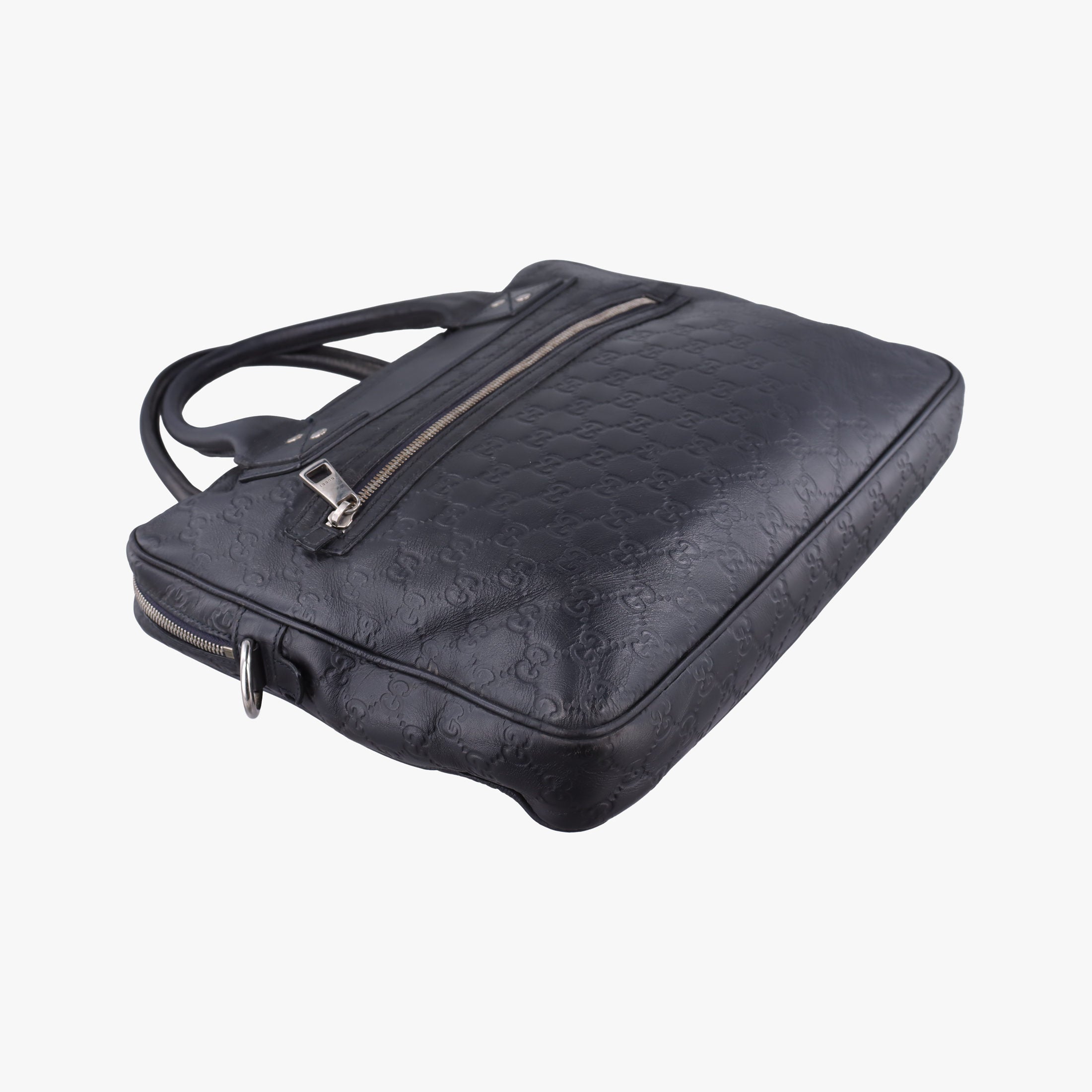 Pre-owned Gucci Guccissima Briefcase Business Black Leather 328937 handbag | stylenewstar