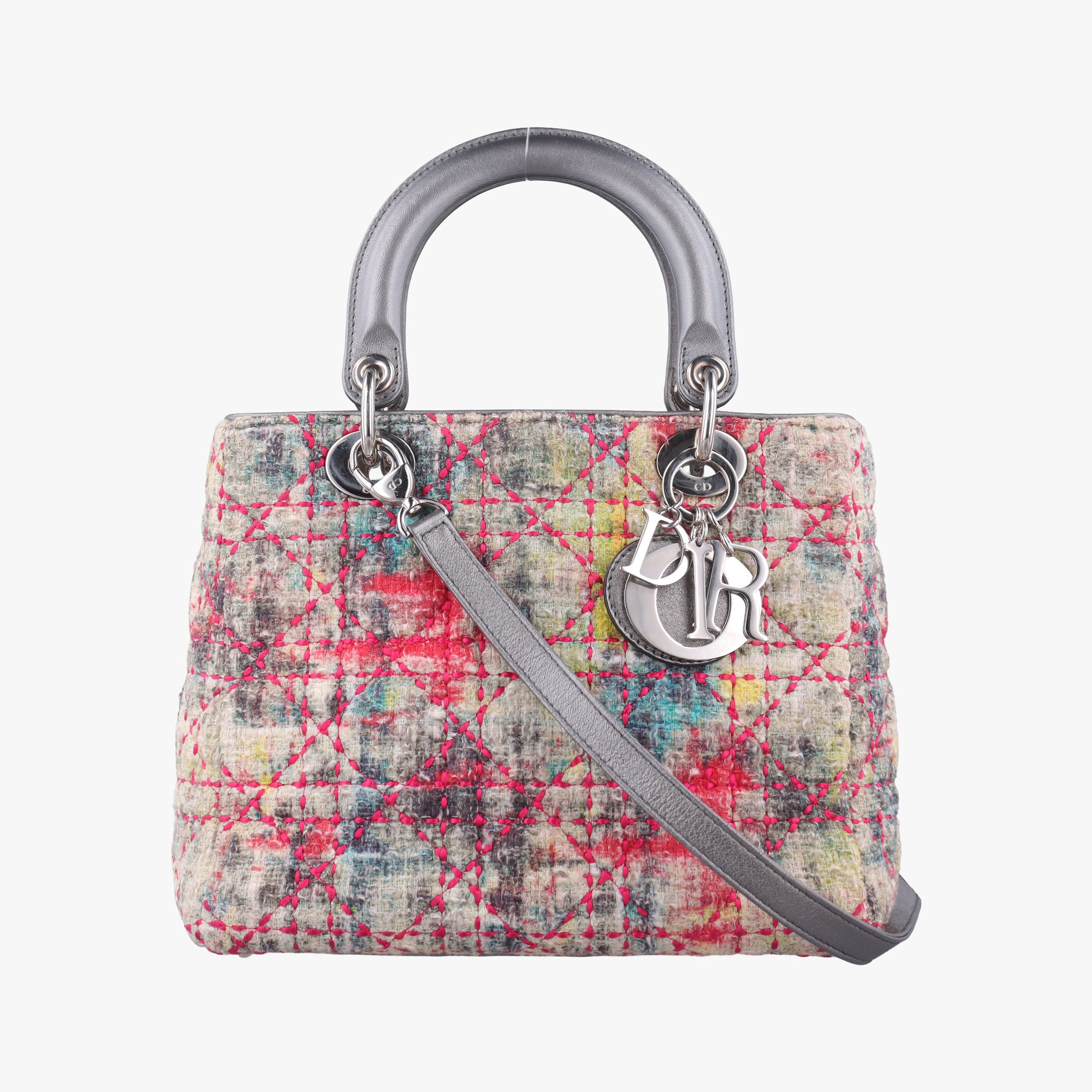 Pre-owned Christian Dior Lady Dior Multicolor Tweed Wool × Metallic Leather  shoulderbag | stylenewstar